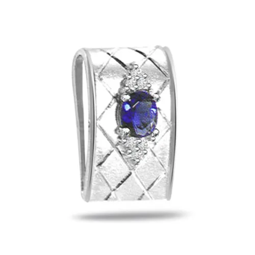 0.10cts Trendy Real Diamond & Sapphire 14kt White Gold Pendant (P559)