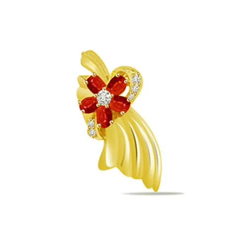 Red Velvet Flower - 0.14cts Real Diamond & Ruby Pendant (P575)