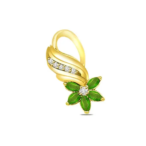 Emerald Bloom - 0.06cts Real Diamond & Emerald Pendant (P576)