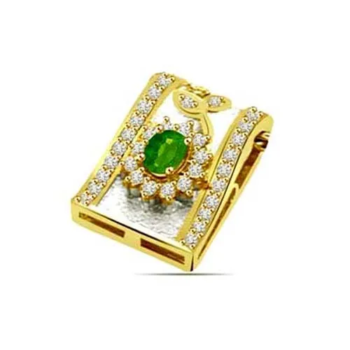 0.34cts Real Diamond Emerald Pendant (P585)