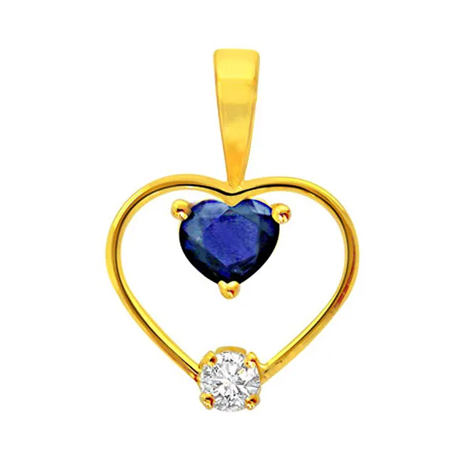 0.10cts Real Diamond & Blue Sapphire Studded In Heart Shaped Pendant (P60)