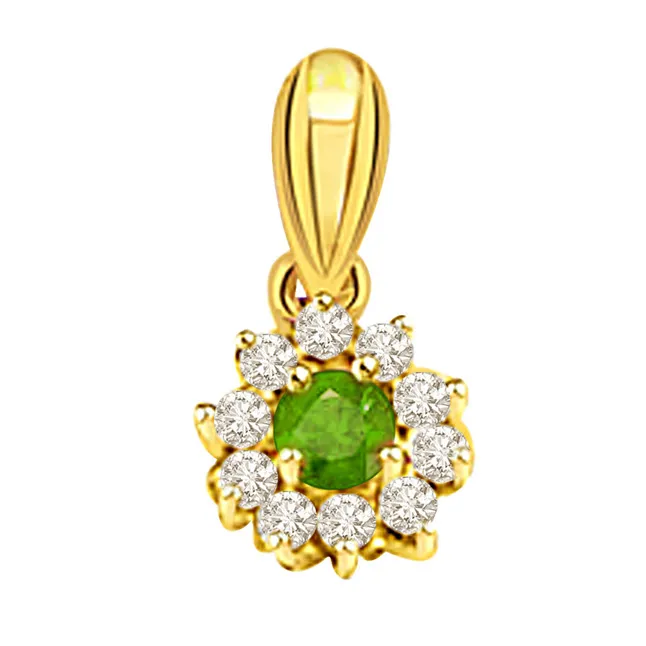 Floral Emerald Delight - Real Diamond & Emerald Pendant (P622)