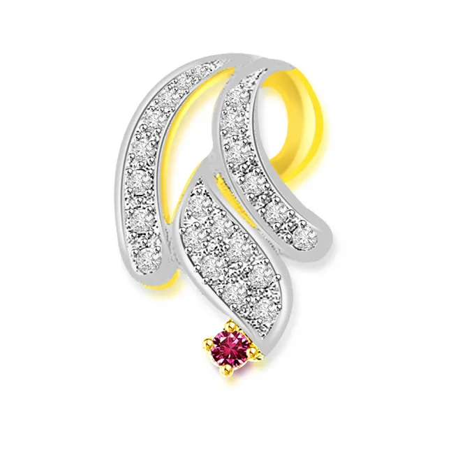 Twisted Curls - 0.33cts Real Diamond & Ruby Two Tone 18kt Pendant (P634)