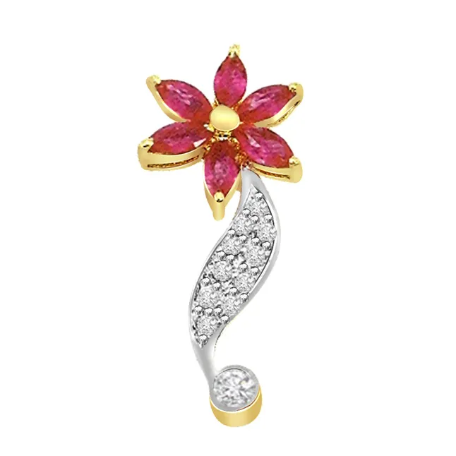 0.11cts Real Diamond & Marq Ruby Flower Pendant (P644)