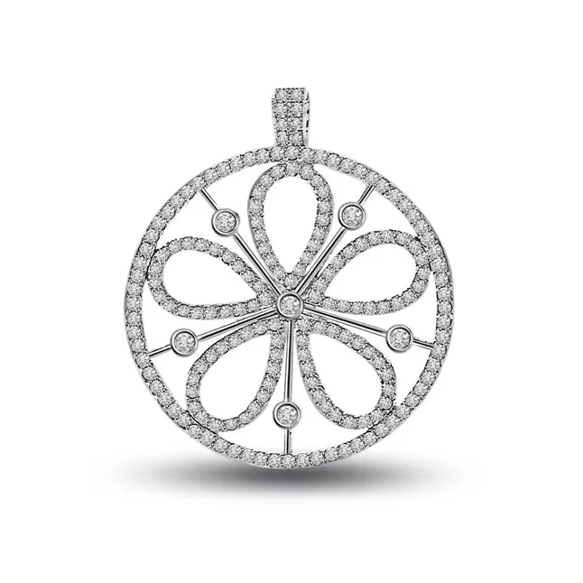 Petals of Desire - 0.90cts Flower Real Diamond 14kt White Gold Pendant (P657)