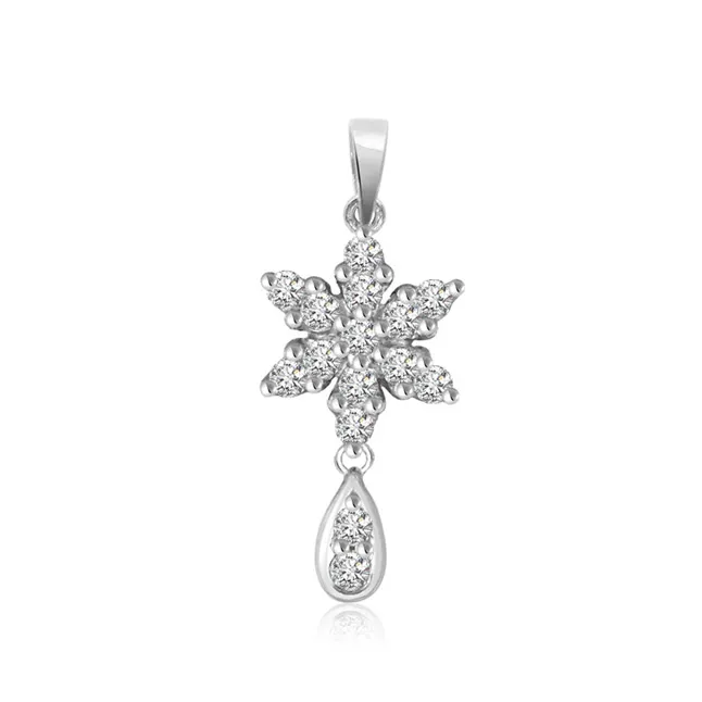 Passionate Floral Drop - 0.30cts White Gold 14kt Flower Diamond Pendant (P661)