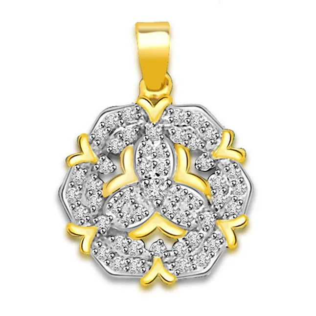 0.75cts Two Tone 18kt Gold Flower Real Diamond Pendant (P663)