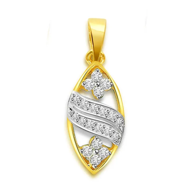 0.30cts Two Tone 18kt Yellow Gold Flower Real Diamond Pendant (P664)