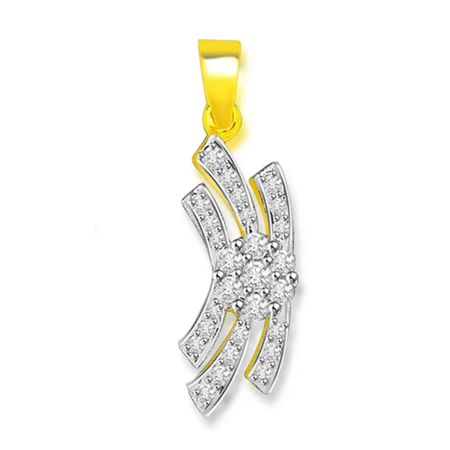 0.30cts Two Tone Flower Real Diamond 18kt Yellow Gold Pendant (P665)