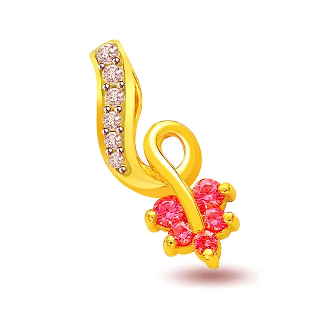 Fancy Pink Flower Real Diamond Pendant (P680)