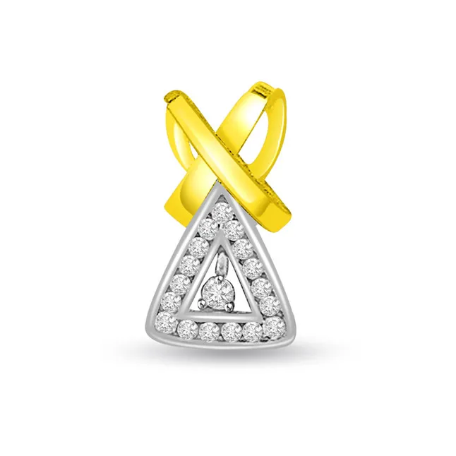 0.25cts Trendy Triangle Two Tone Real Diamond Pendant (P700)