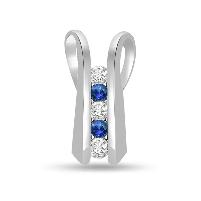0.10cts 14kt White Gold Real Diamond & Blue Sapphire Pendant (P703)