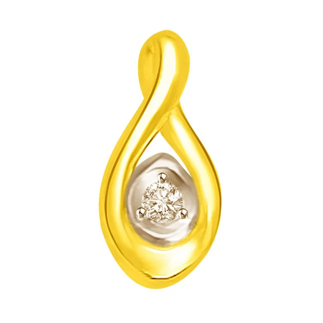 Golden Drop - Exquisite Two Tone Pendant with Real Diamond Solitaire (P775)