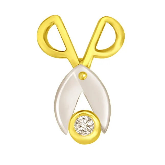 A Cut Above the Rest, Funny Real Diamond Two Tone Solitaire Pendant (P790)