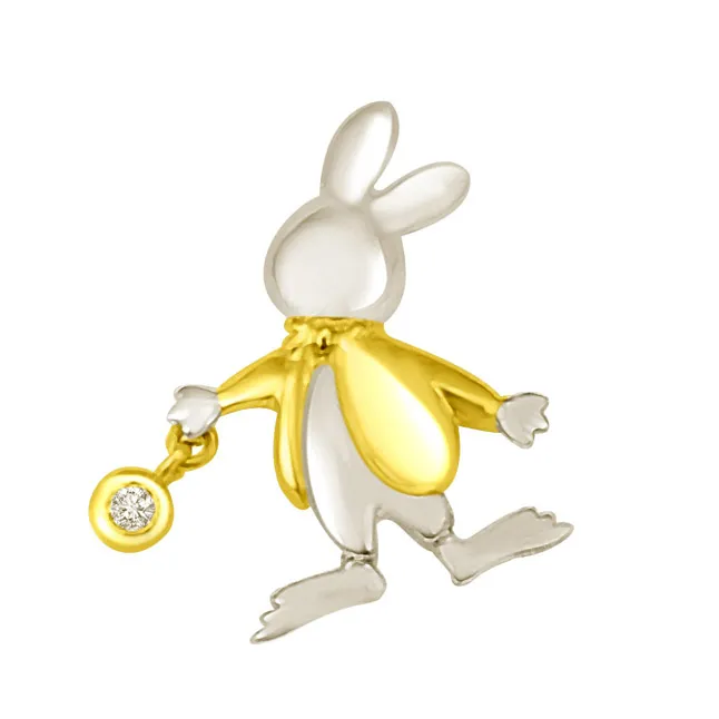 Bunny With a Gold Coat Real Diamond Pendant in 18kt Yellow Gold (P791)