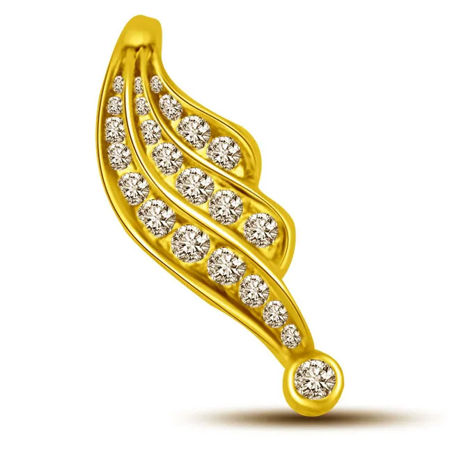 Leaf Shaped 3 Rows of Real Diamond Veins Diamond Pendant (P806)