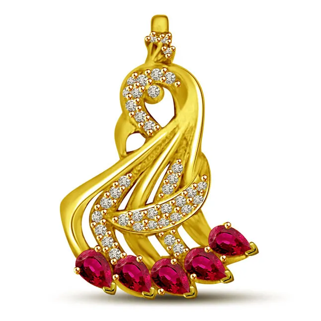 Falling Red Ruby & Real Diamond 5 Line Pendant (P808)