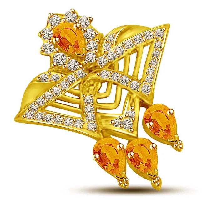 Yellow Uniqueness Diamond & Golden Topaz Star Power Diamond Gold Pendants -Dia+Gemstone