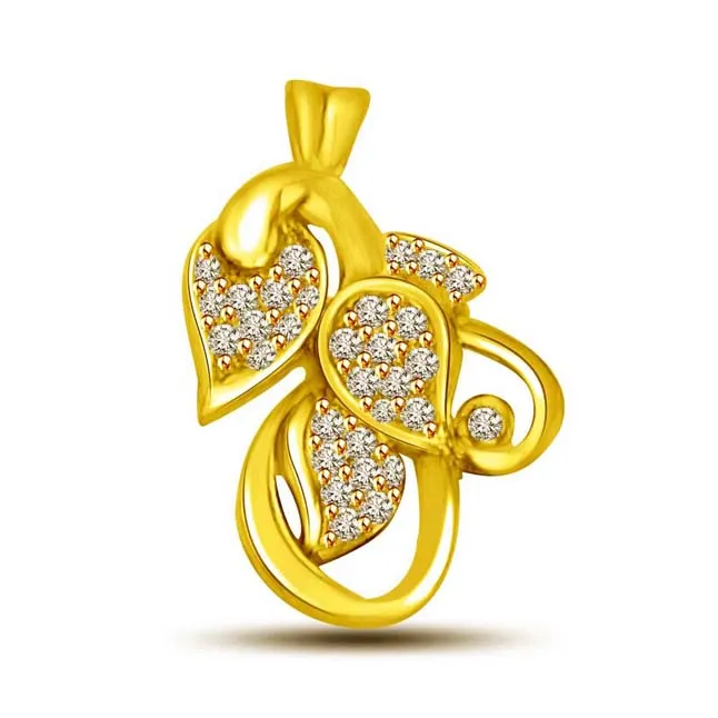 You Me & Our Love 3 Leaf Real Diamond & 18kt Yellow Gold Pendant (P812)