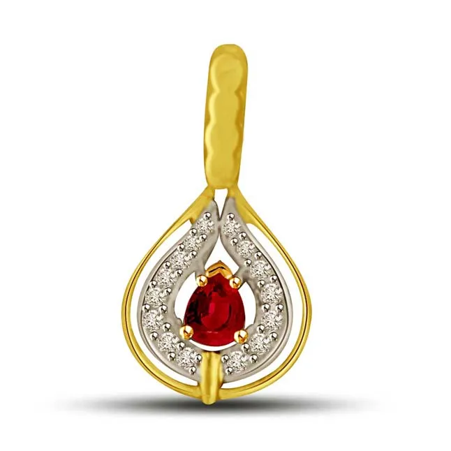 Pear Red Real Ruby Surrounded with Pear arranged Diamond Pendant (P830)