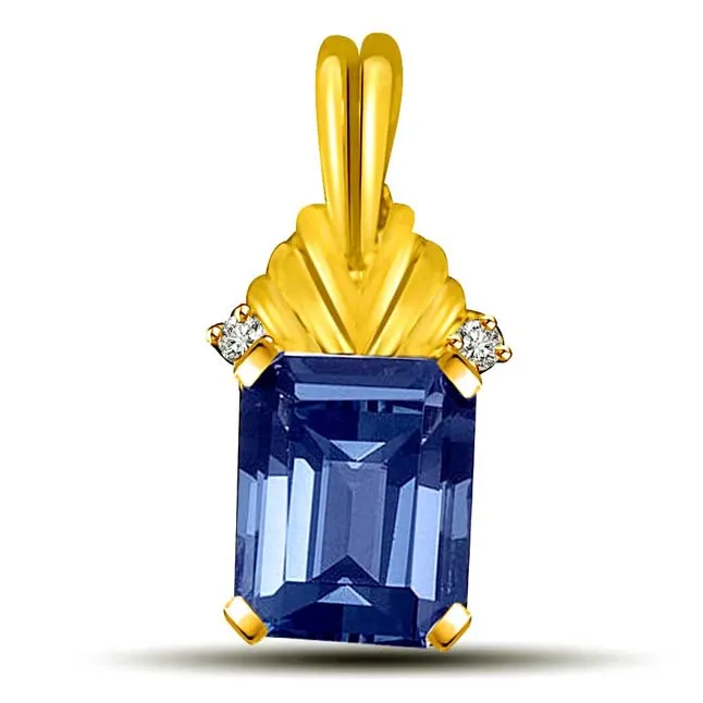 Blue Topaz with Diamond accents Gold Pendants -Dia+Gemstone