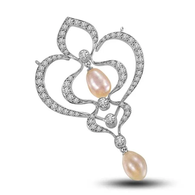 Musical Pearl & Diamond White Gold Pendant (P833)