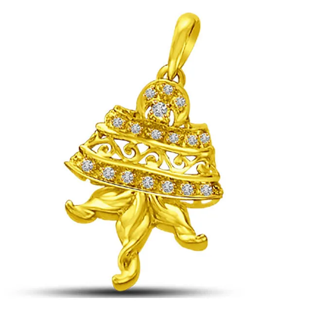 Love on Jupiter Real Diamond & Yellow Gold Bell Shaped Pendant (P847)