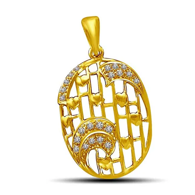 Twirl of Waves & Hearts in this Gold & Real Diamond Pendant (P848)