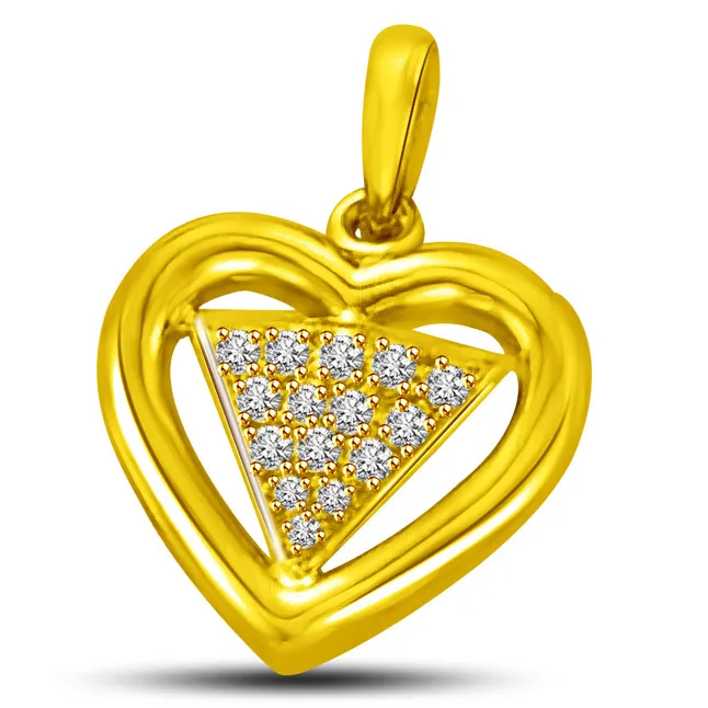 Bride's Pride Real Diamond Triangle in Heart shaped Gold Pendant for My Love (P865)