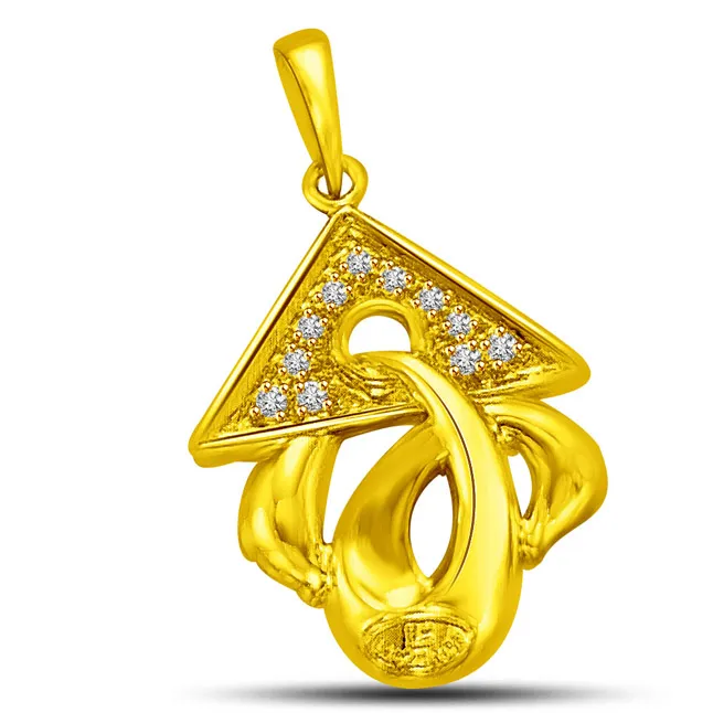 Triangle Top with Real Diamond on Gold Twist Pendant for Her (P866)