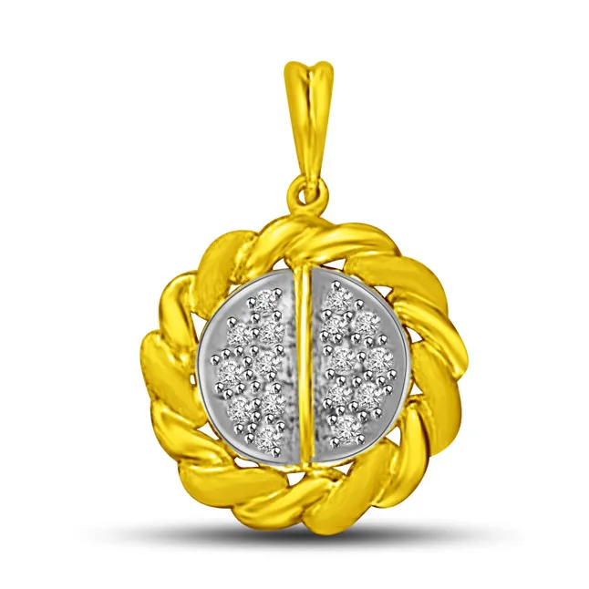 Gold Twists Surrounding Real Diamond Wheel Pendant for Her (P871)