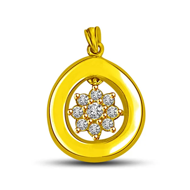 Shinning Star in Circle Real Diamond & Gold Pendant for my North Star (P874)