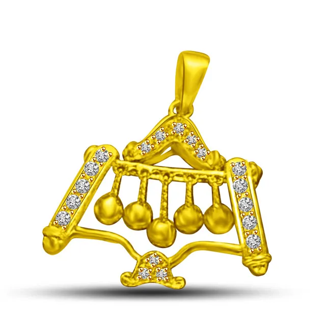 Gold Bells with Real Diamond Pillars 18kt Pendant for Her (P880)