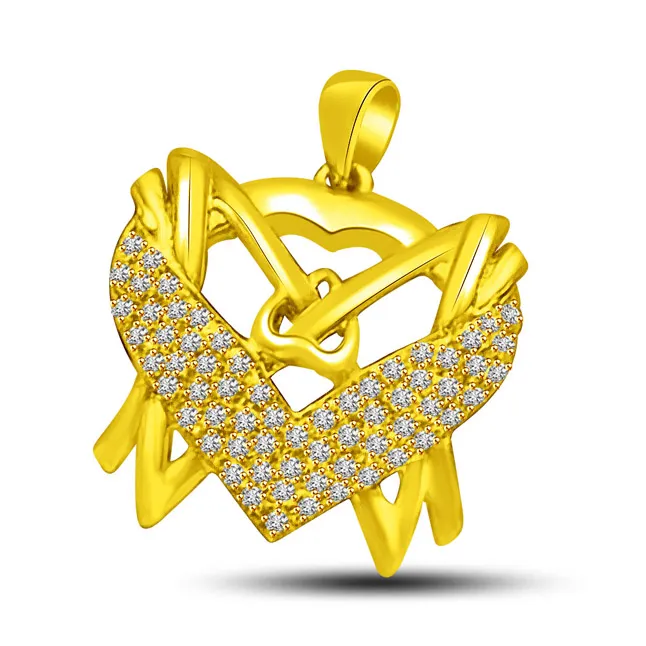 Winsome Twin-Some Real Diamonds all around in my Heart … Gold Pendant for Her (P883)
