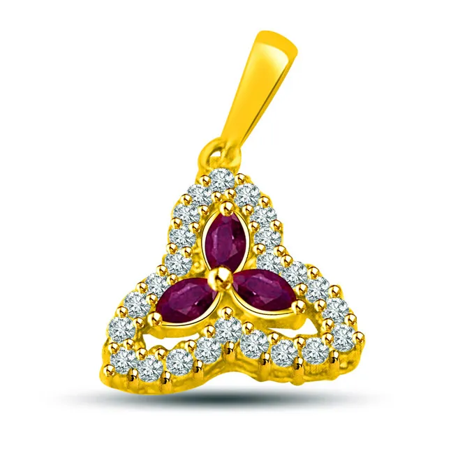 Triple Dazzling Real Diamond & Ruby Pendant (P888)