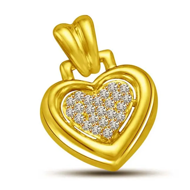 Real Diamond filled Heart 18kt Yellow Gold Pendant for my Love (P894)