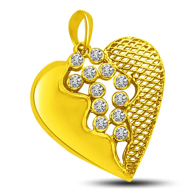 Two Heart's Merge Exquisite Designed Gold & Real Diamond Pendant for Her (P904)