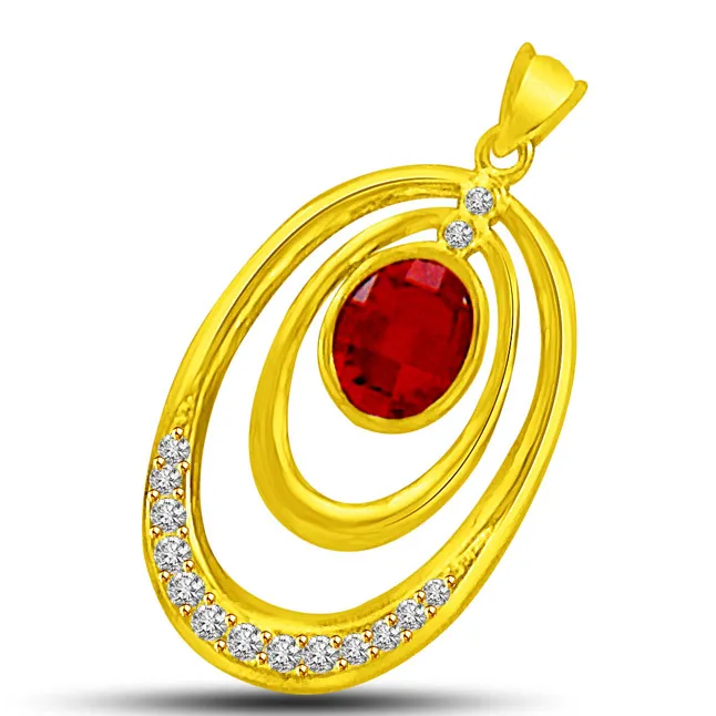 You Are an Apple of My Eye Oval Ruby & Real Diamond 18kt Yellow Pendant (P907)