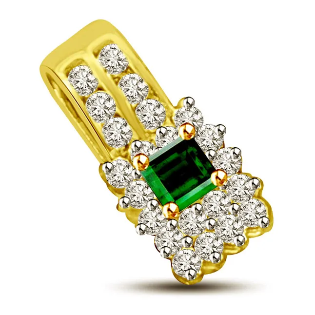 Emerald & Clean White Diamond 18kt Yellow Gold Pendant for Her (P912)
