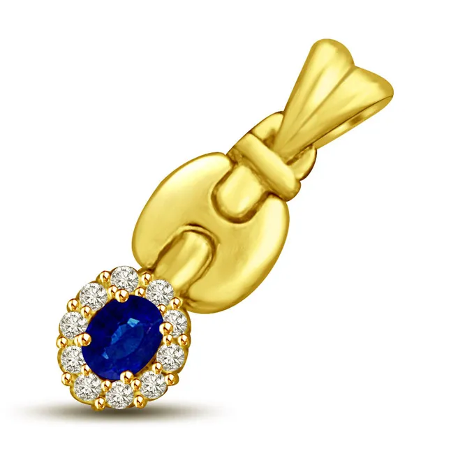 Real Blue Sapphire & Diamond Fine Gold Pendant for My Love (P915)