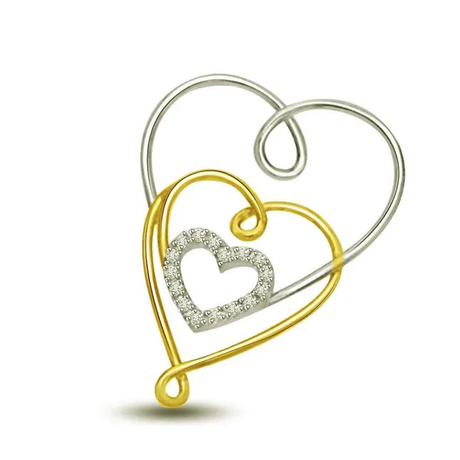 To Love And To Hold - 0.10 TCW Three Hearts Real Diamond Pendant in Two Tone Gold (P920)