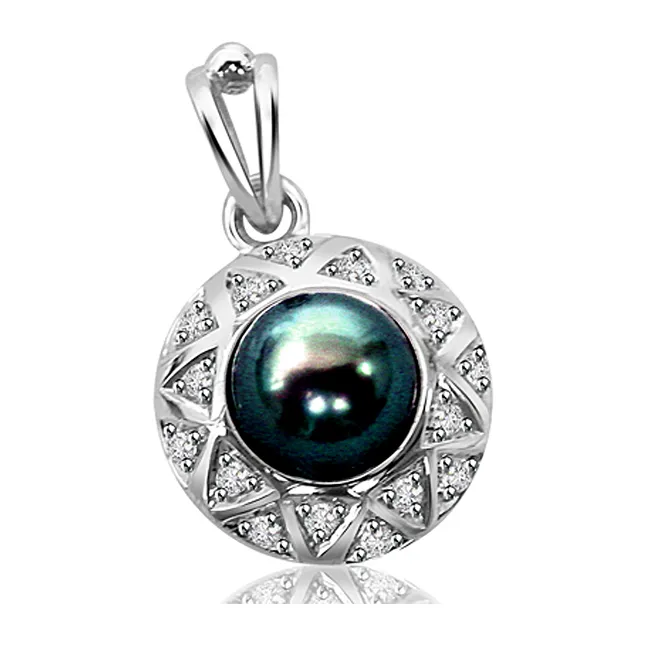 Conquering Elegance - Real Diamond & Tahitian Pearl Pendant (P93)