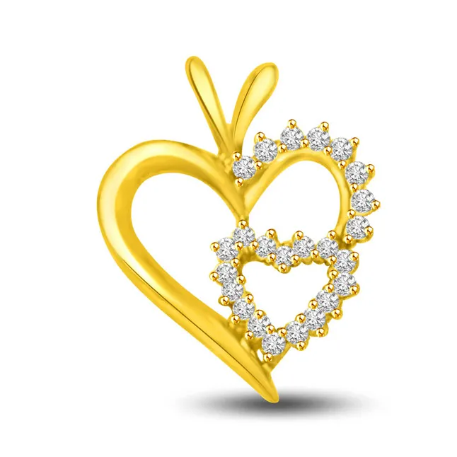 Made for Each Other 18kt Yellow Gold Real Diamond Heart Pendant (P940)