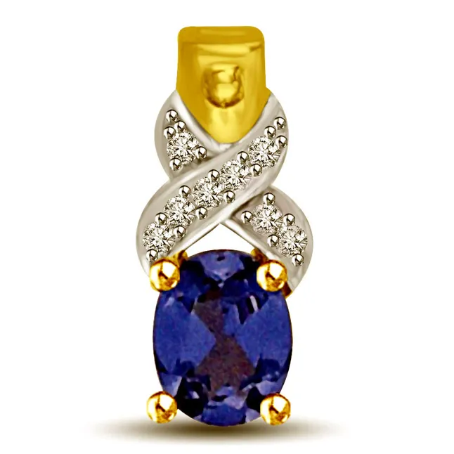 Real Diamond & Oval Sapphire Two Tone Gold Pendant (P950)