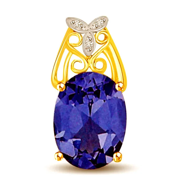 1cts Blue Oval Sapphire & Diamond Leaf 18kt Yellow Gold Pendant (P954)