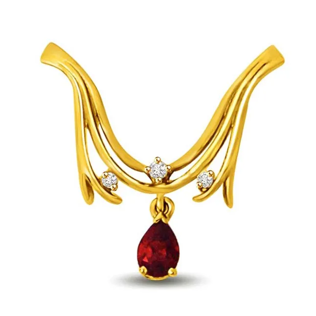 Center of Attraction Real Ruby & Diamond Gold Pendant for Her (P963)