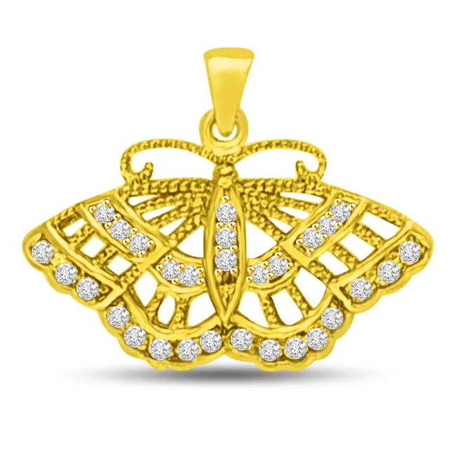 0.29cts Real Diamond Butterfly 18kt Yellow Gold Pendant for my LOVE (P970)
