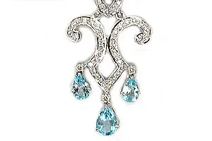 Incredible Beauty Diamond & Blue Topaz Pendants -White Rhodium Pendants