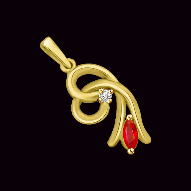 Goldi Twister Real Diamond & Red Ruby Pendant (P1002)