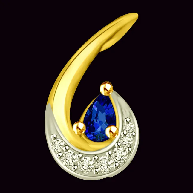 Twisted Leaf Real Diamond & Blue Sapphire Pendant (P1003)